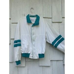 BFGood Vintage White Teal Stripe Track Jacket Windbreaker Medium
